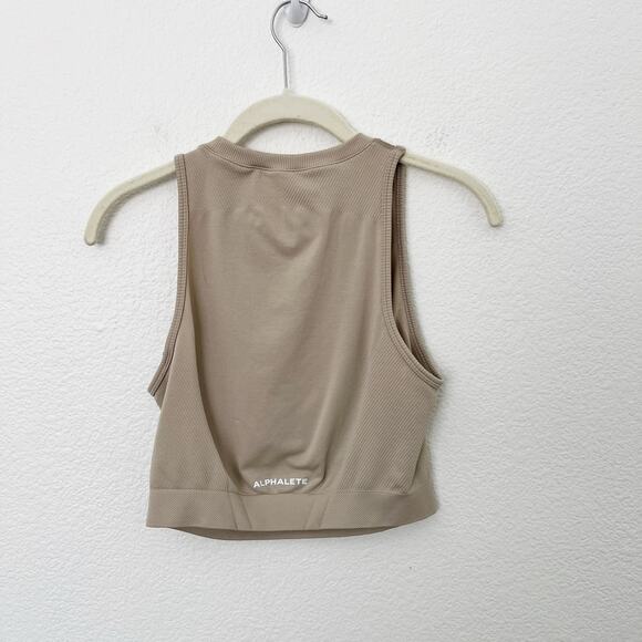 [Alphalete] Tan Linen Seamless Stratus Crop Tank Top Crew Neck Workout Size XL - Picture 3 of 11